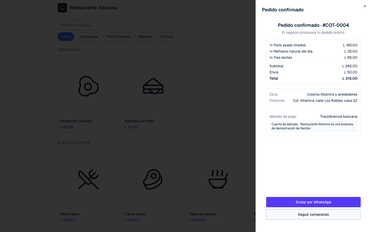 El pedido cae en tu WhatsApp y en tu cuenta